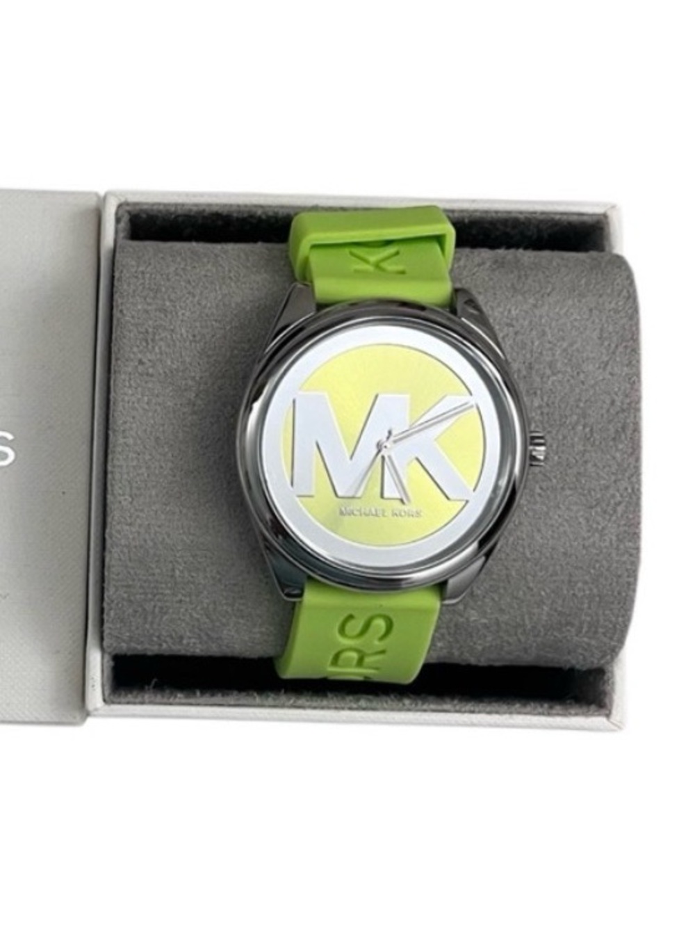 Michael Kors Neon Green MK Logo Silicone Strap Watch